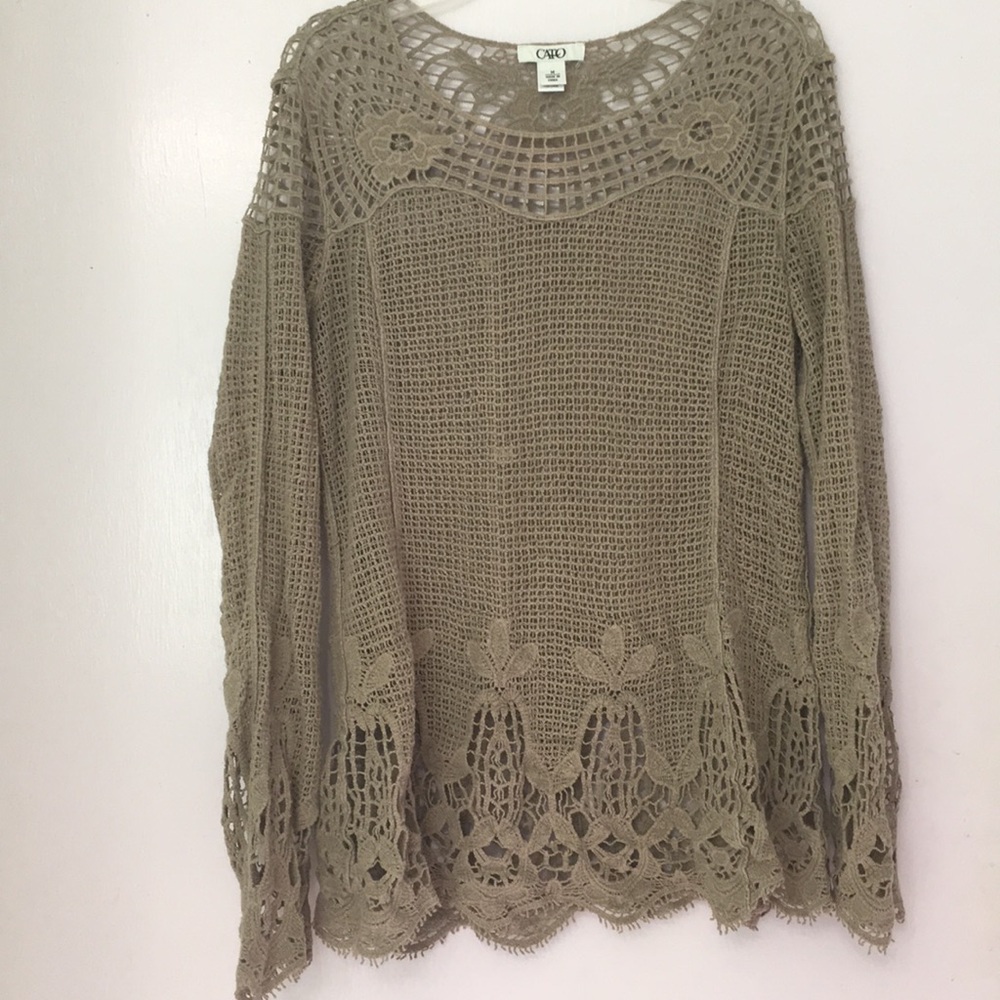 Tan long sleeve loose see-through blouse (Floral)